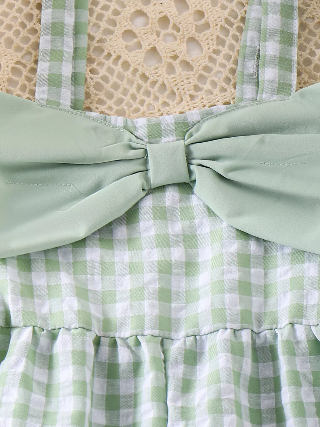 Children's Bow Plaid Wide Strap Jumpsuit