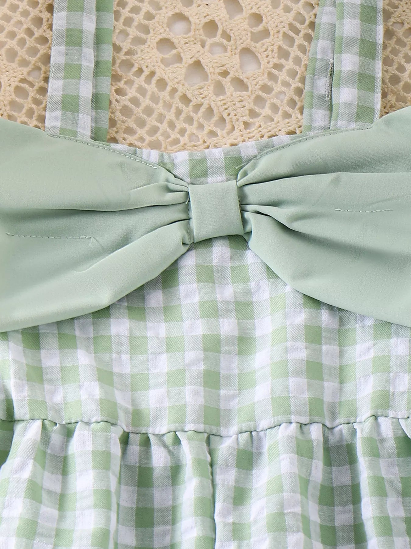Children's Bow Plaid Wide Strap Jumpsuit