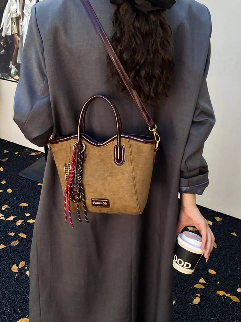 Suede Leather Strap Tote Bag
