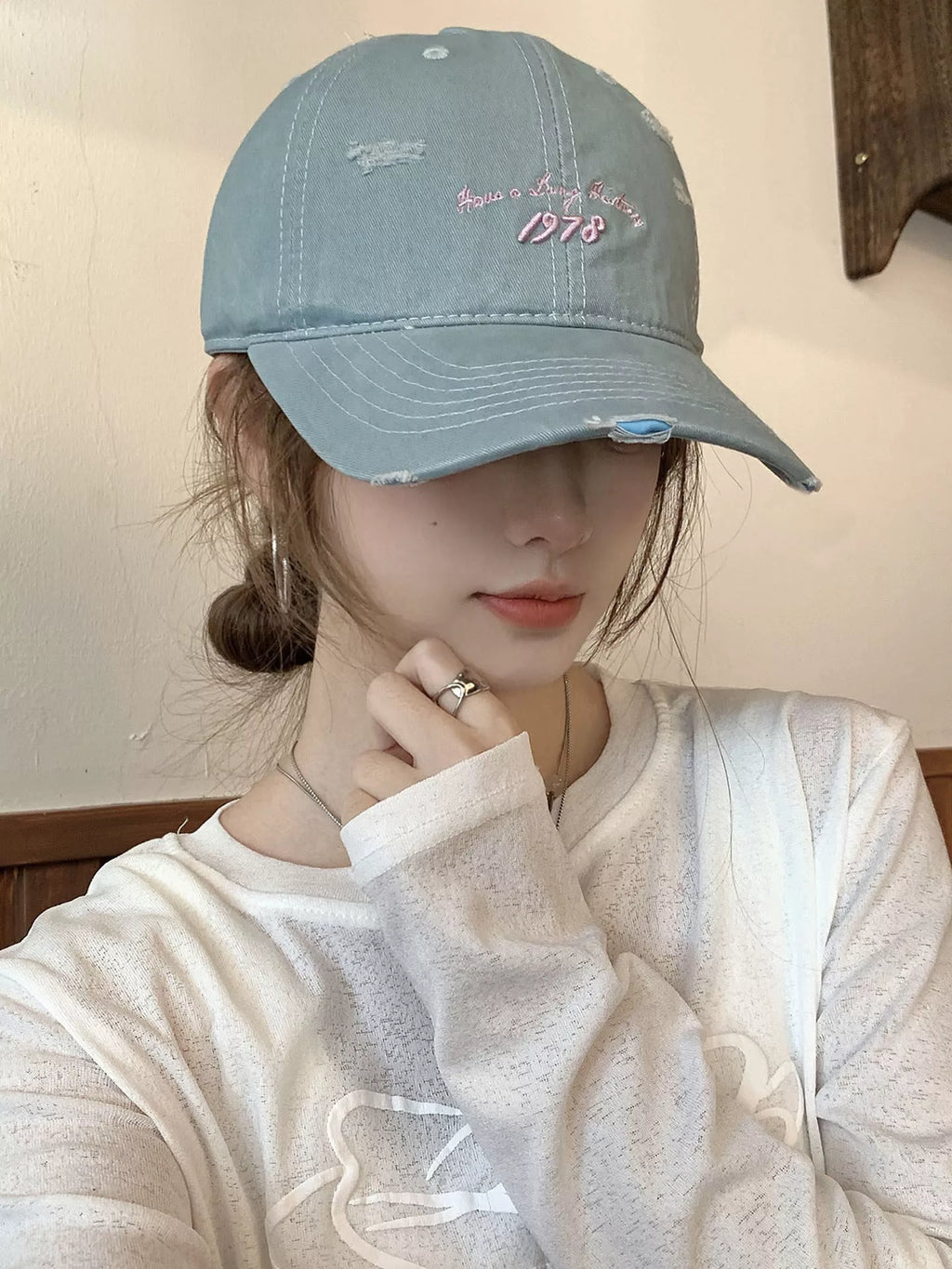 Embroidered Distressed Baseball Cap