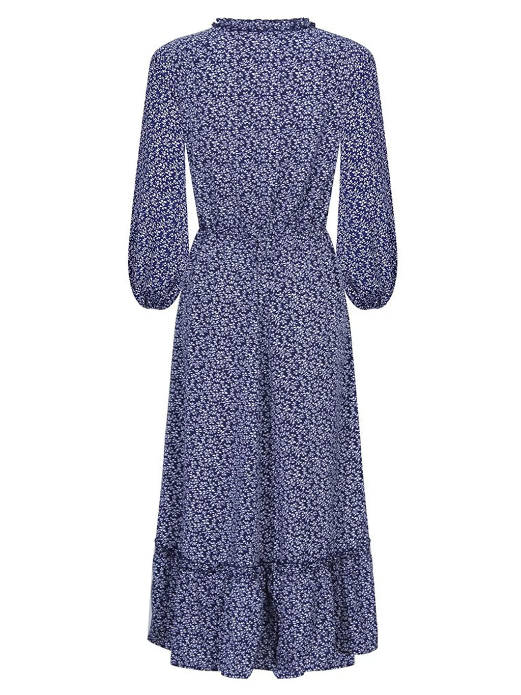 Floral Print Long-Sleeve Ruffle Hem Midi Dress