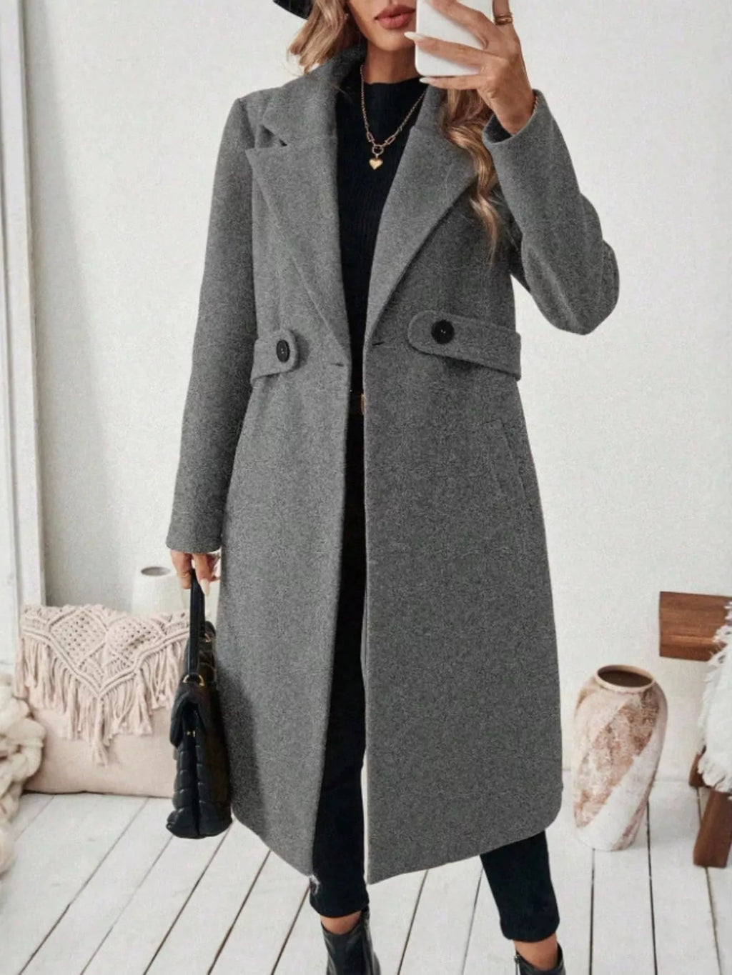 Full Size Elegant Lapel Collar Belted Coat with Pockets Plus Size