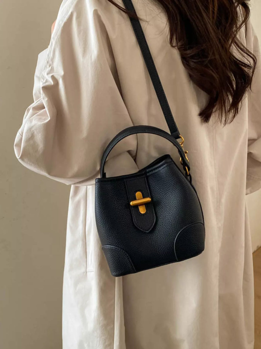 Bucket Style Leather Crossbody Bag