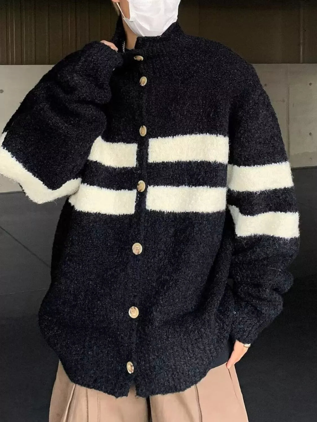 Men's Striped Knit Button-Down Cardigan