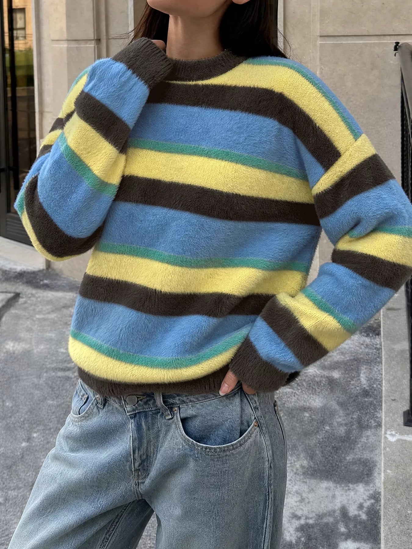 Striped Dropped Shoulder Sweater