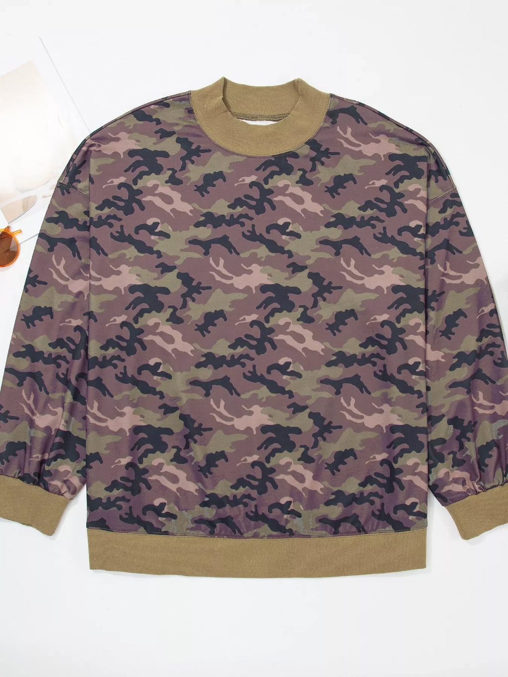 Plus Size Camouflage Print Long Sleeve Oversized Shift Sweatshirt