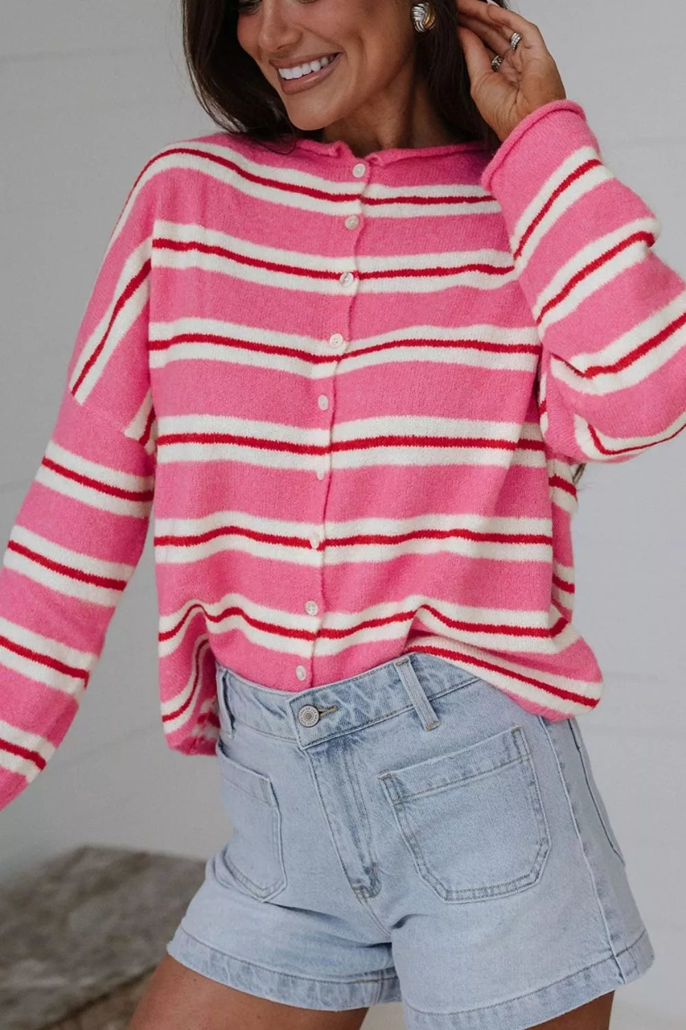 Striped Button-Up Cardigan