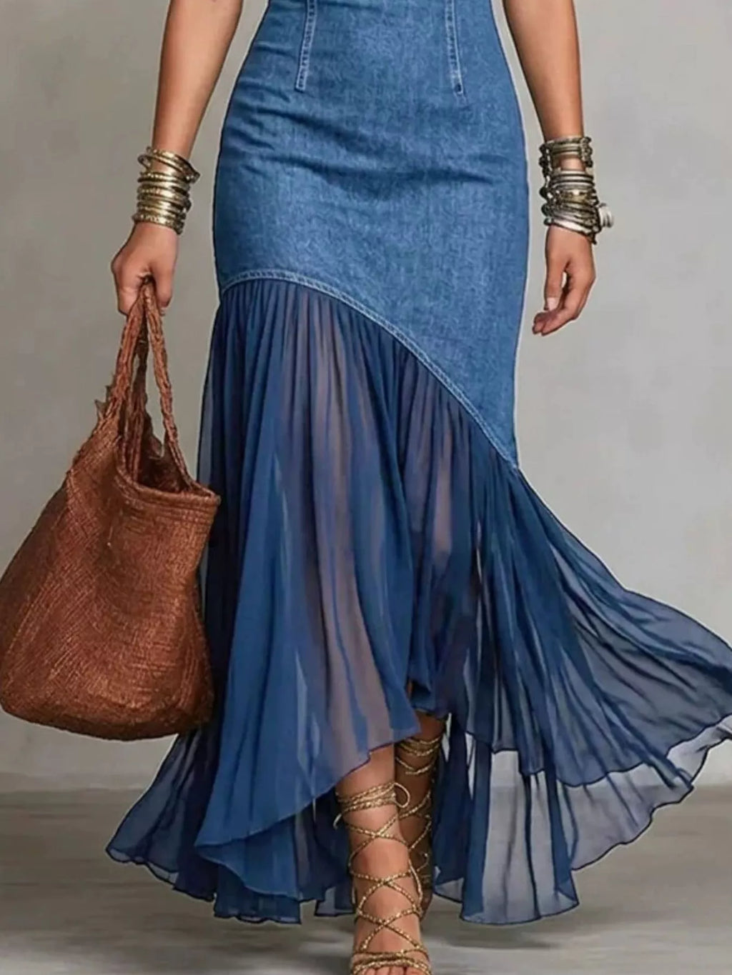 Cold Shoulder Ruffle Hem Maxi Dress