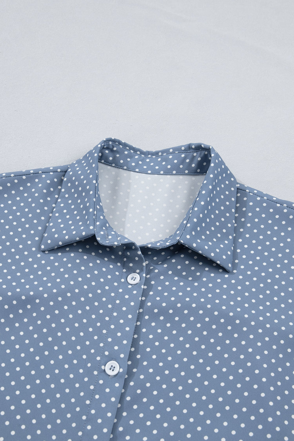 Sky Blue Dotted Print Cuffed Short Sleeve Shirt