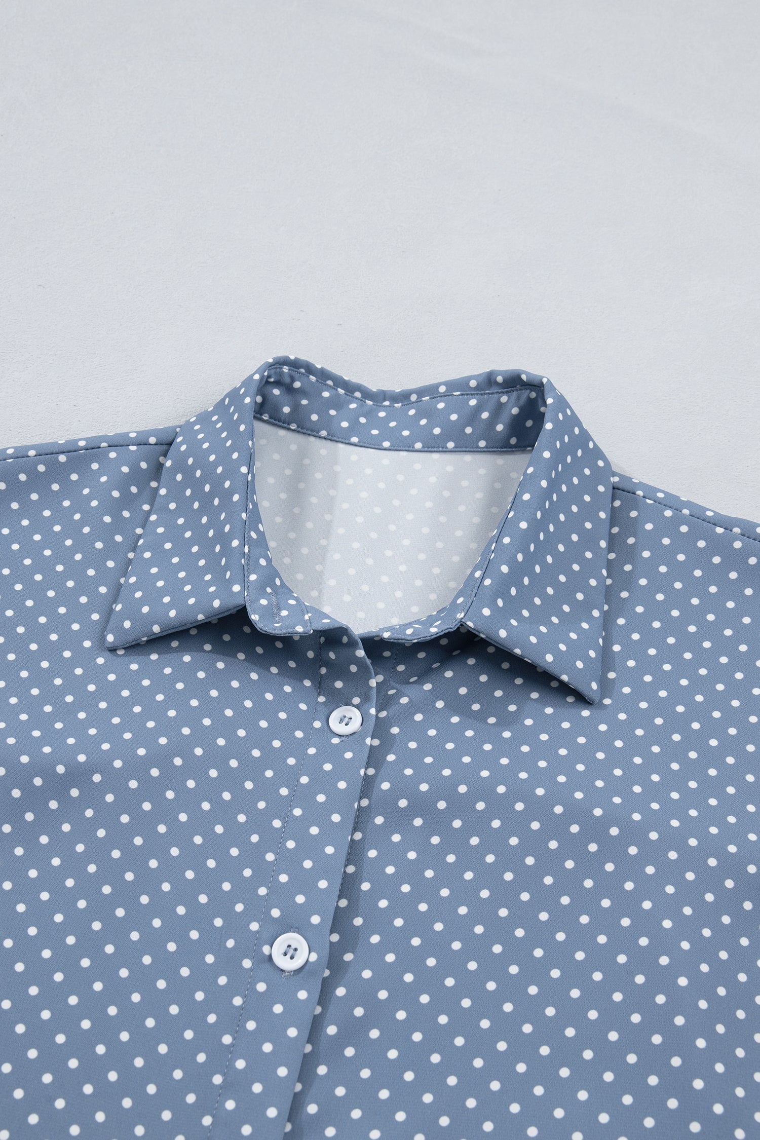 Sky Blue Dotted Print Cuffed Short Sleeve Shirt