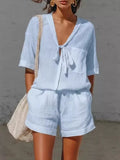 Tie-Front Half Sleeve Shirt and Shorts Set