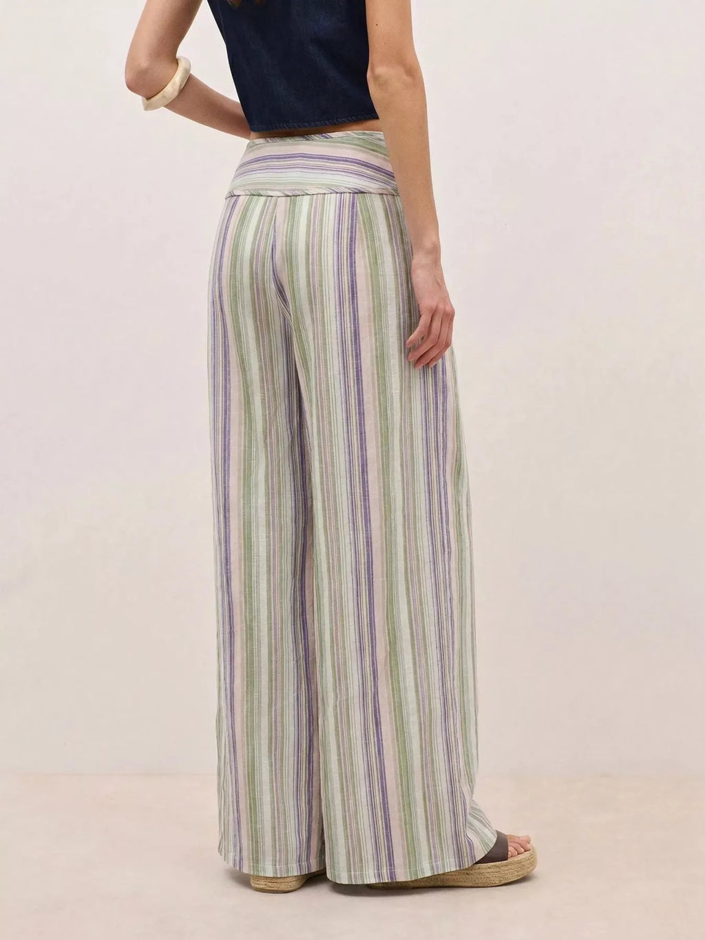 Striped Wide-Leg Pants with Tie Waist