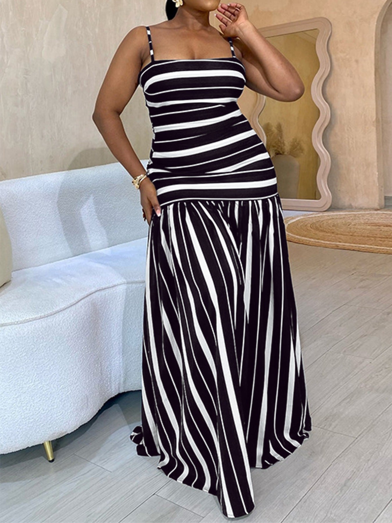 Striped Spaghetti Strap Maxi Dress