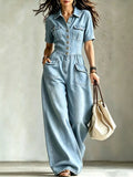 Full Size Denim Wide-Leg Jumpsuit with Chest Pockets Plus Size