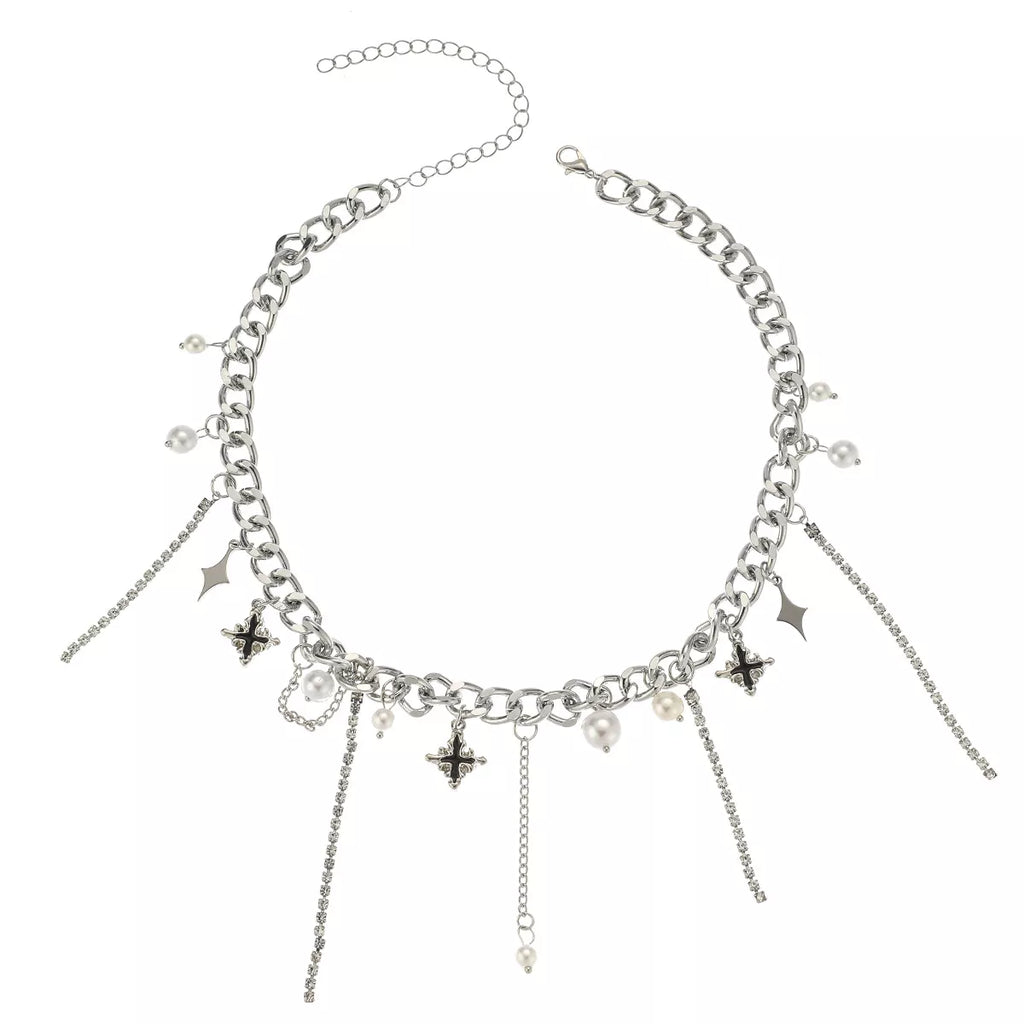 Tassel Star‑Moon Synthetic Pearl Pendant Choker