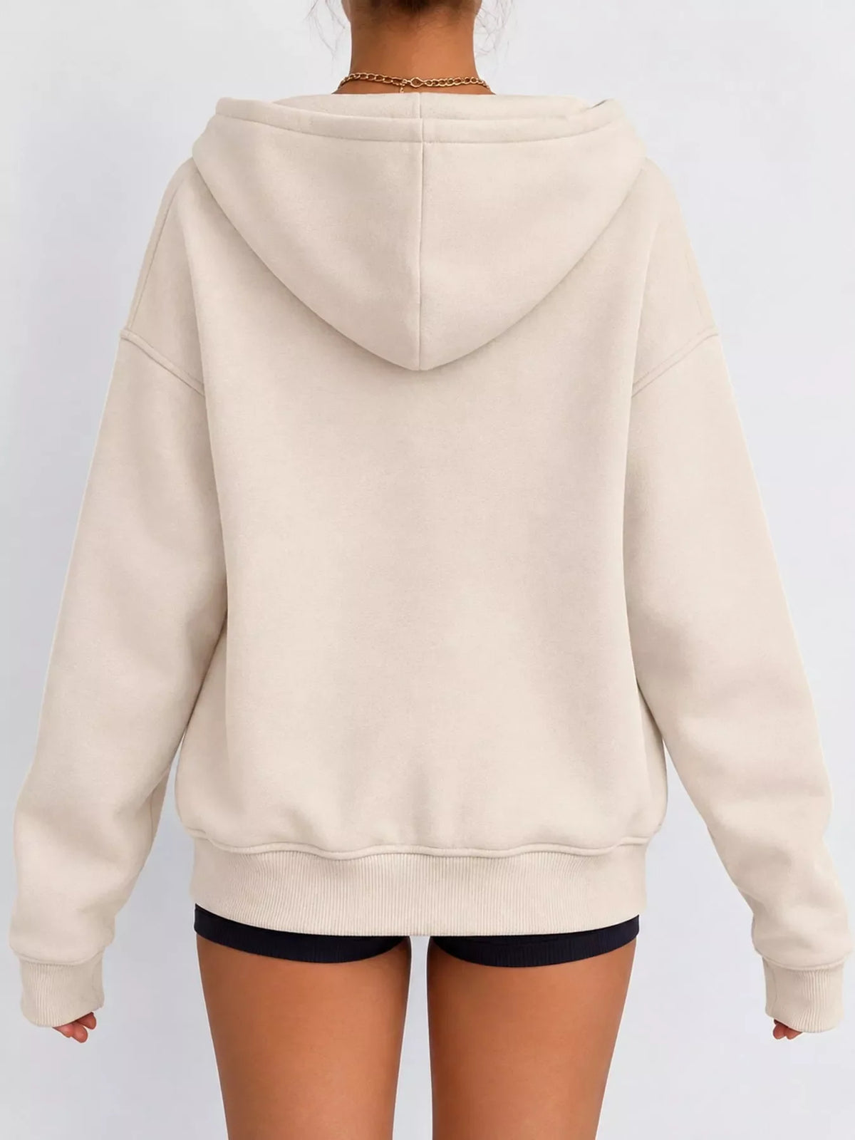 Full Size Zip-Up Dropped Shoulder Hoodie Plus Size