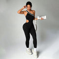 Color-blocked Off-shoulder Midriff-baring Yoga Pants