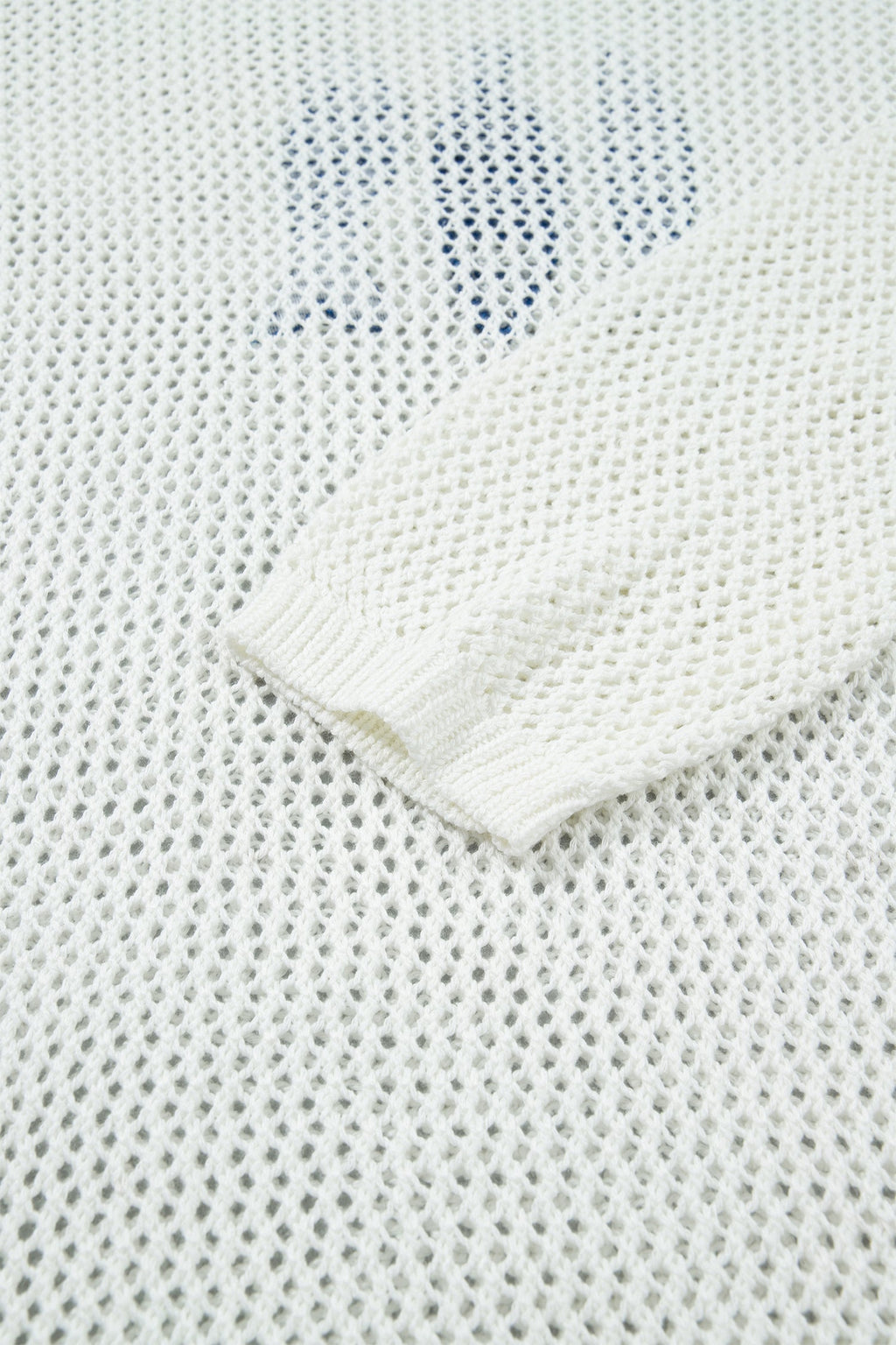 White Open Knit Fish Embroidered Casual Sweater