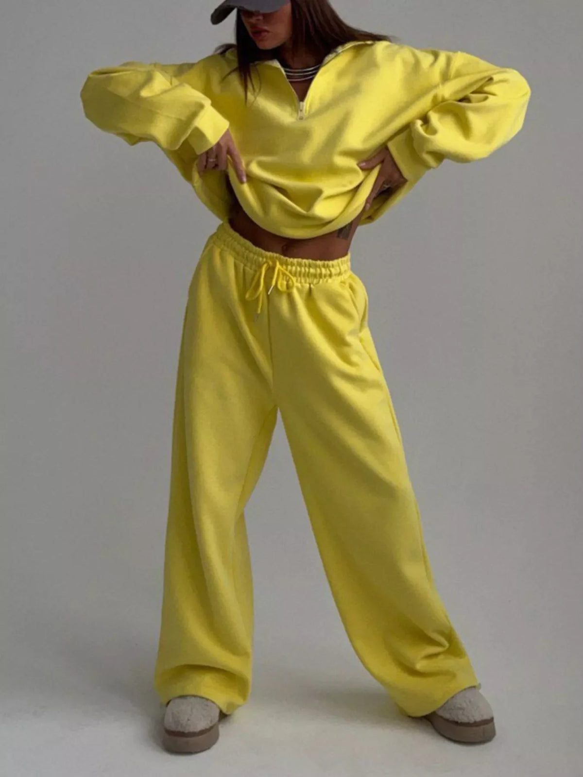 Quarter-Zip Top and Wide-Leg Sweatpants Set