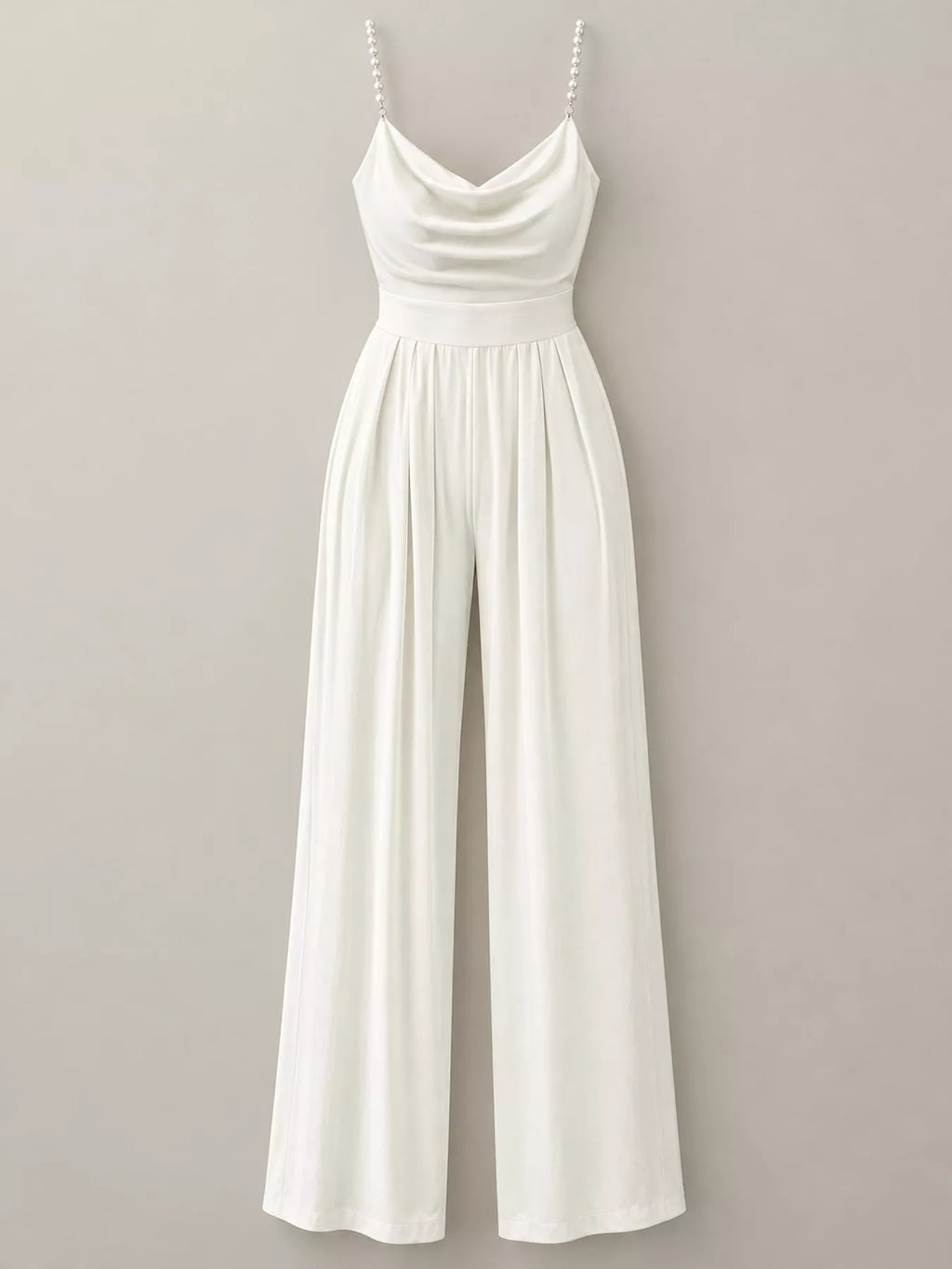 Cowl Neck Jumpsuit with Pearl Strap Detail