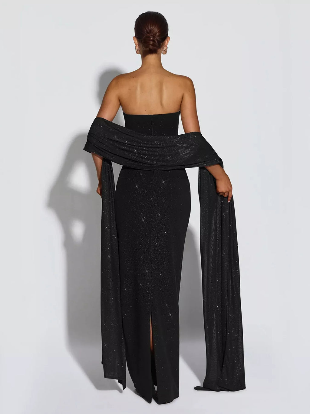 Slit Glitter Tube Maxi Dress with Scarf