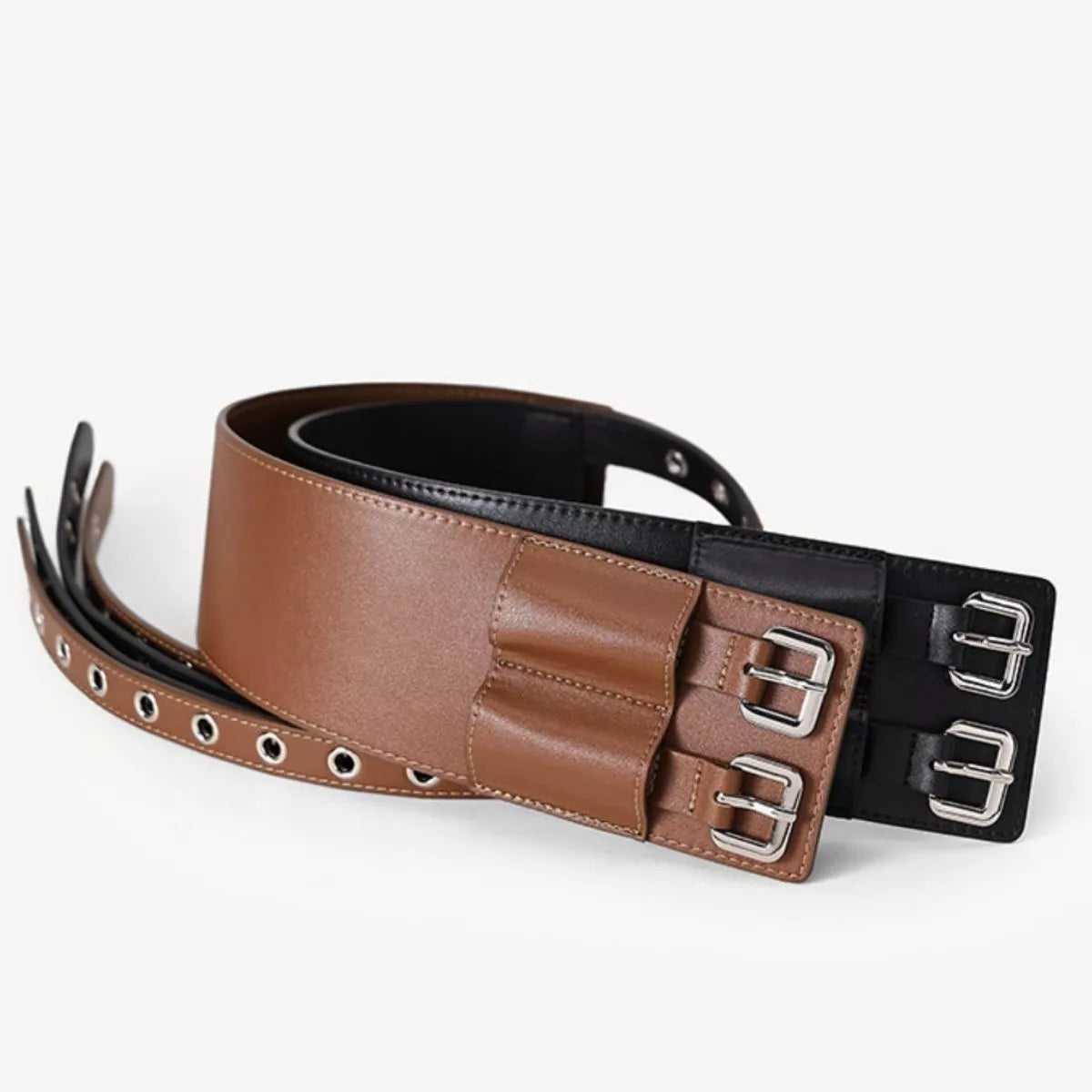 Double Row Grommet Wide Waist Belt