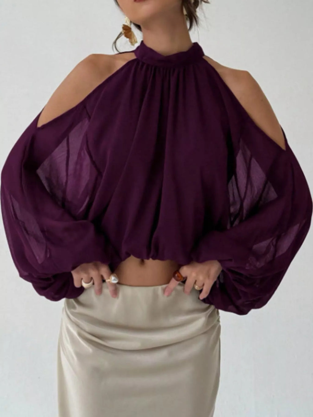 Cold-Shoulder Long Sleeve Blouse