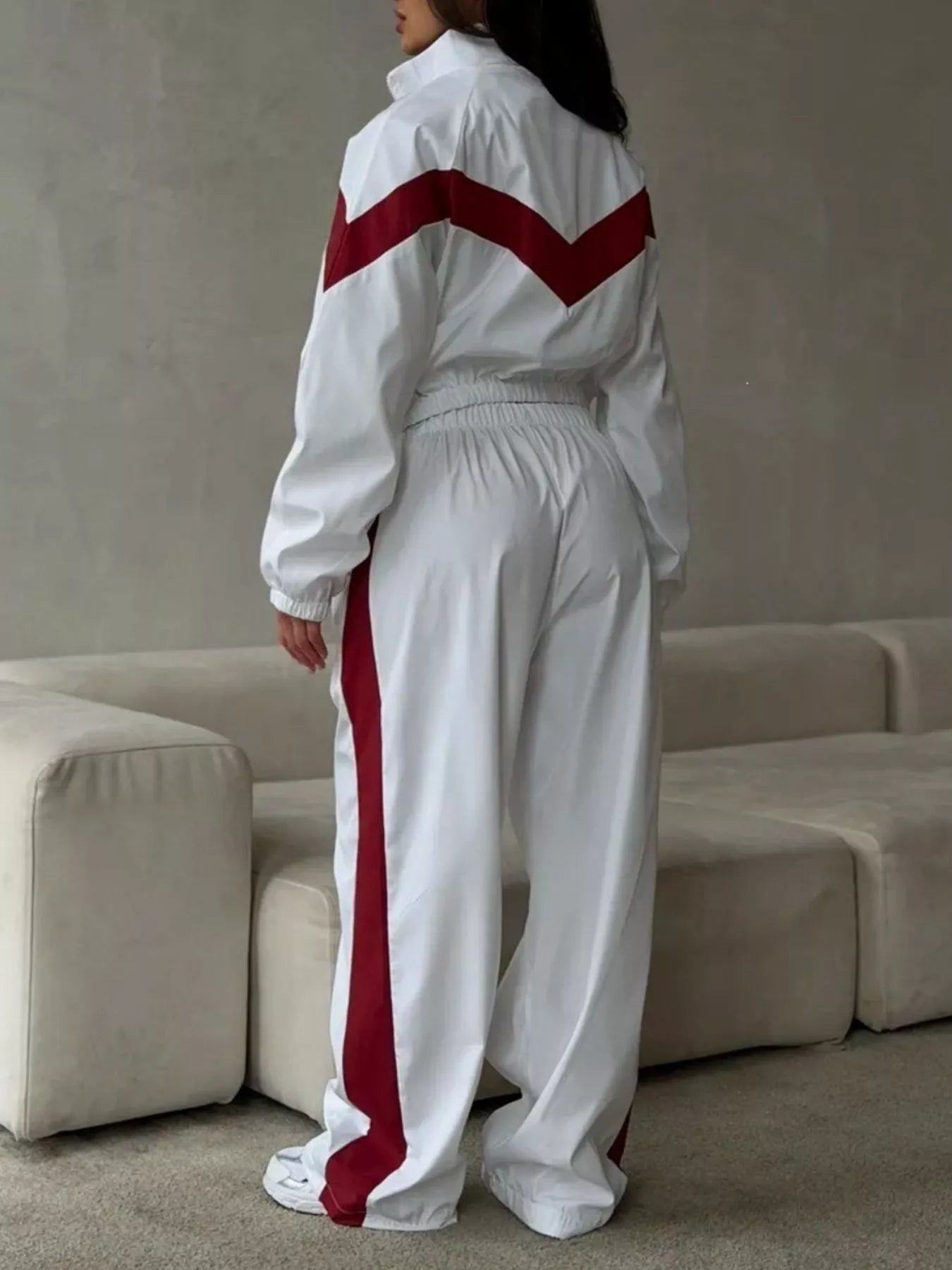 Color Block Zip Up Outerwear and Pants Set