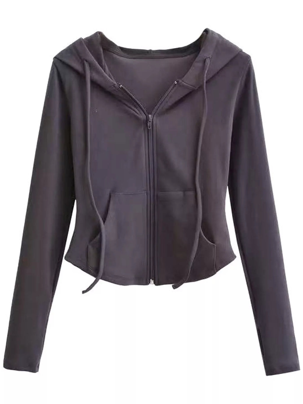 Drawstring Zip-Up Slim Fit Hoodie