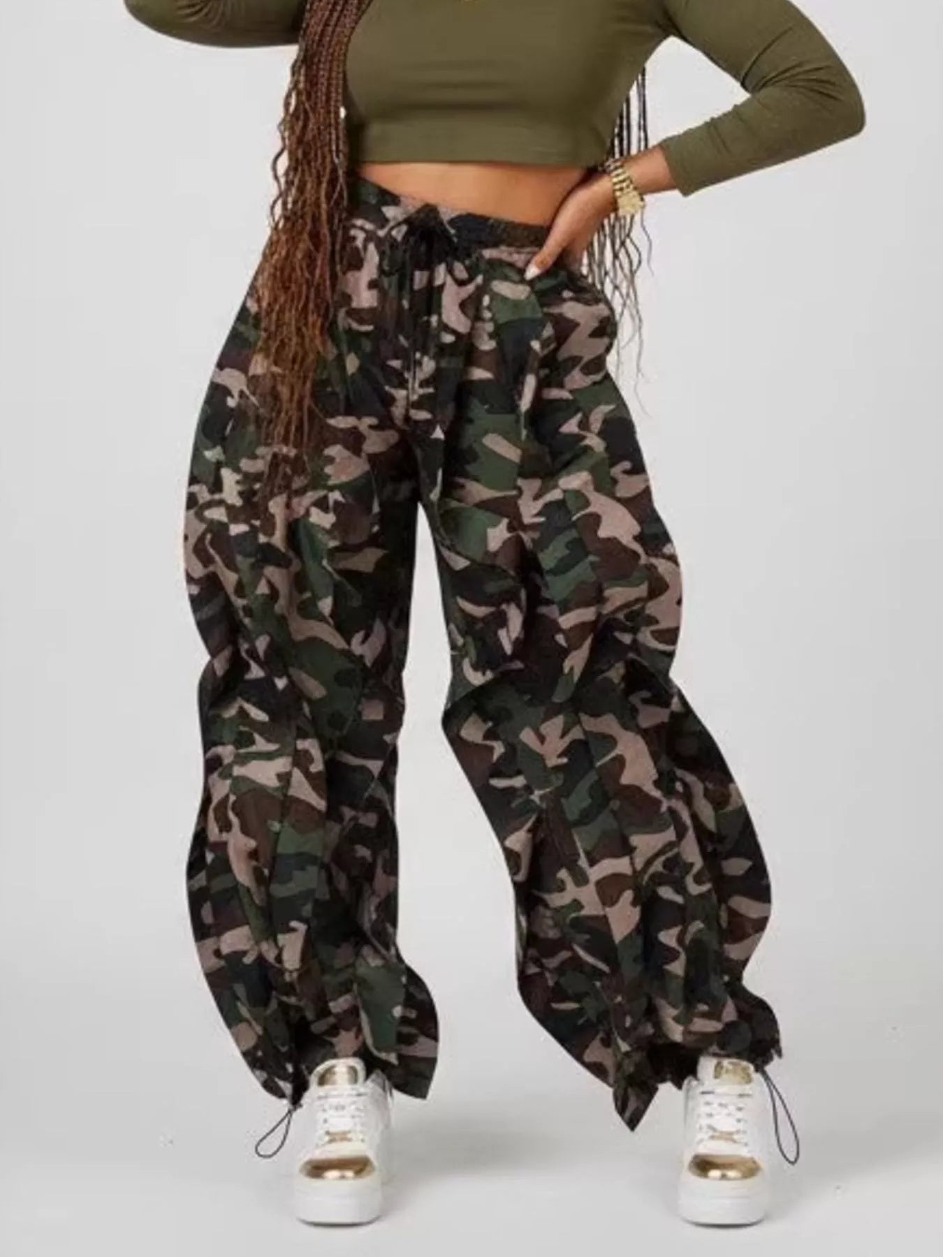 Printed Cargo Pants with Drawstring Waist
