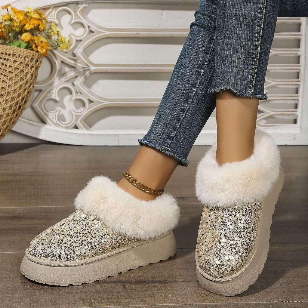 Sequin Round Toe Platform Boots