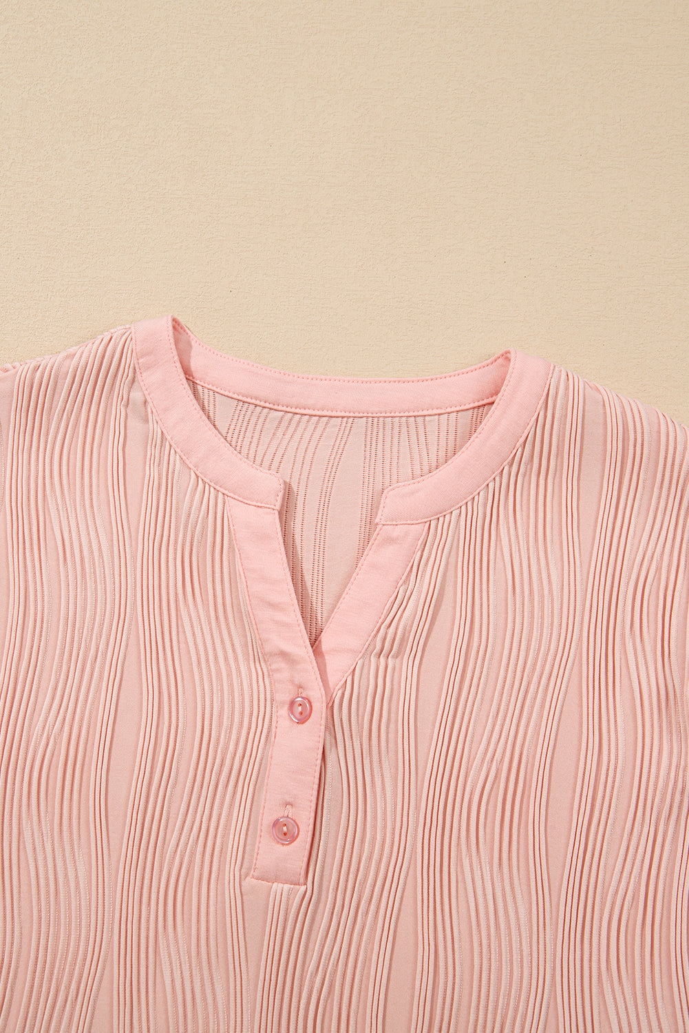 Wavy Textured Button V-Neck Cap Sleeve Tee