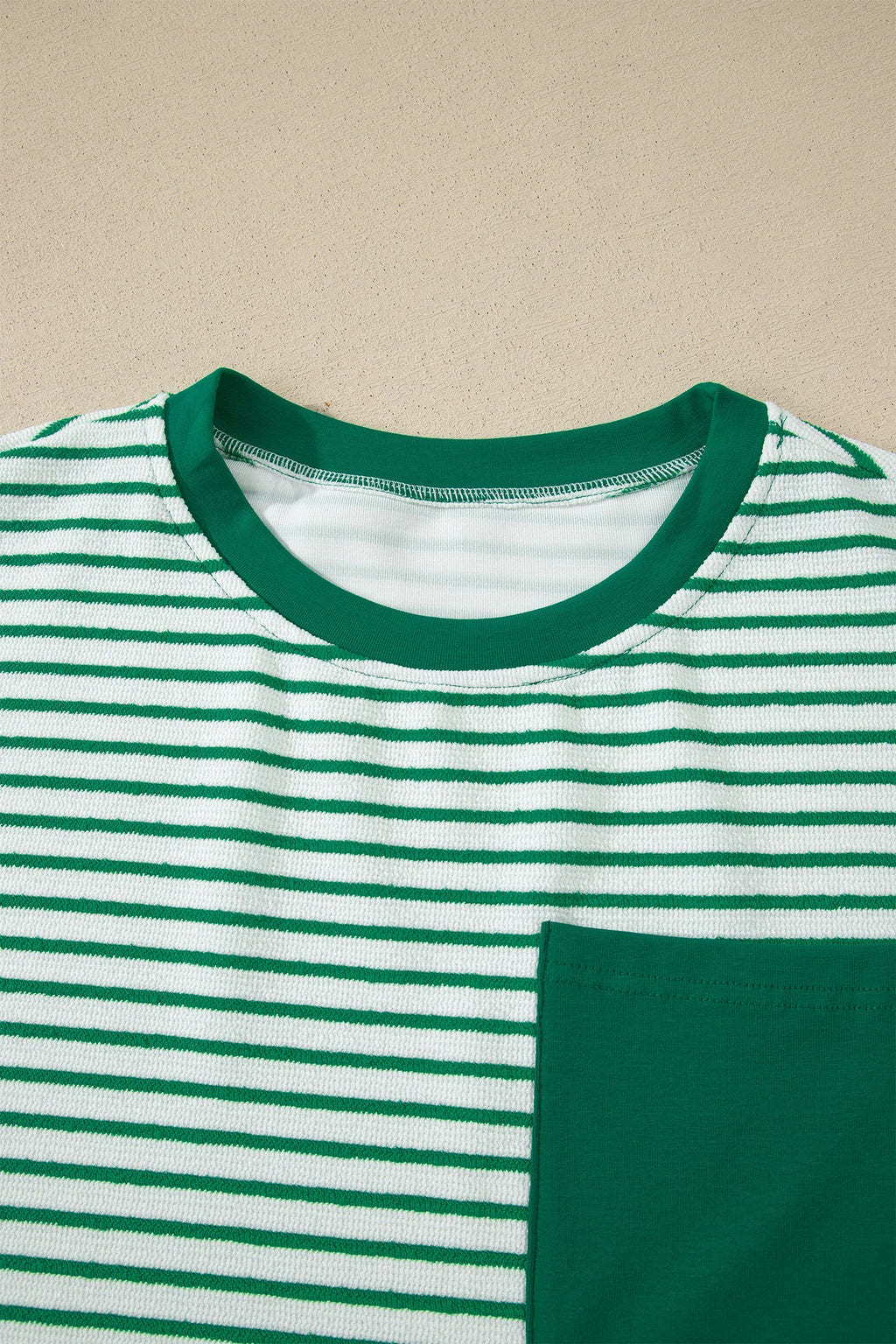 Green Stripe Crew Neck Tee Drawstring Waist Cropped Pants Set