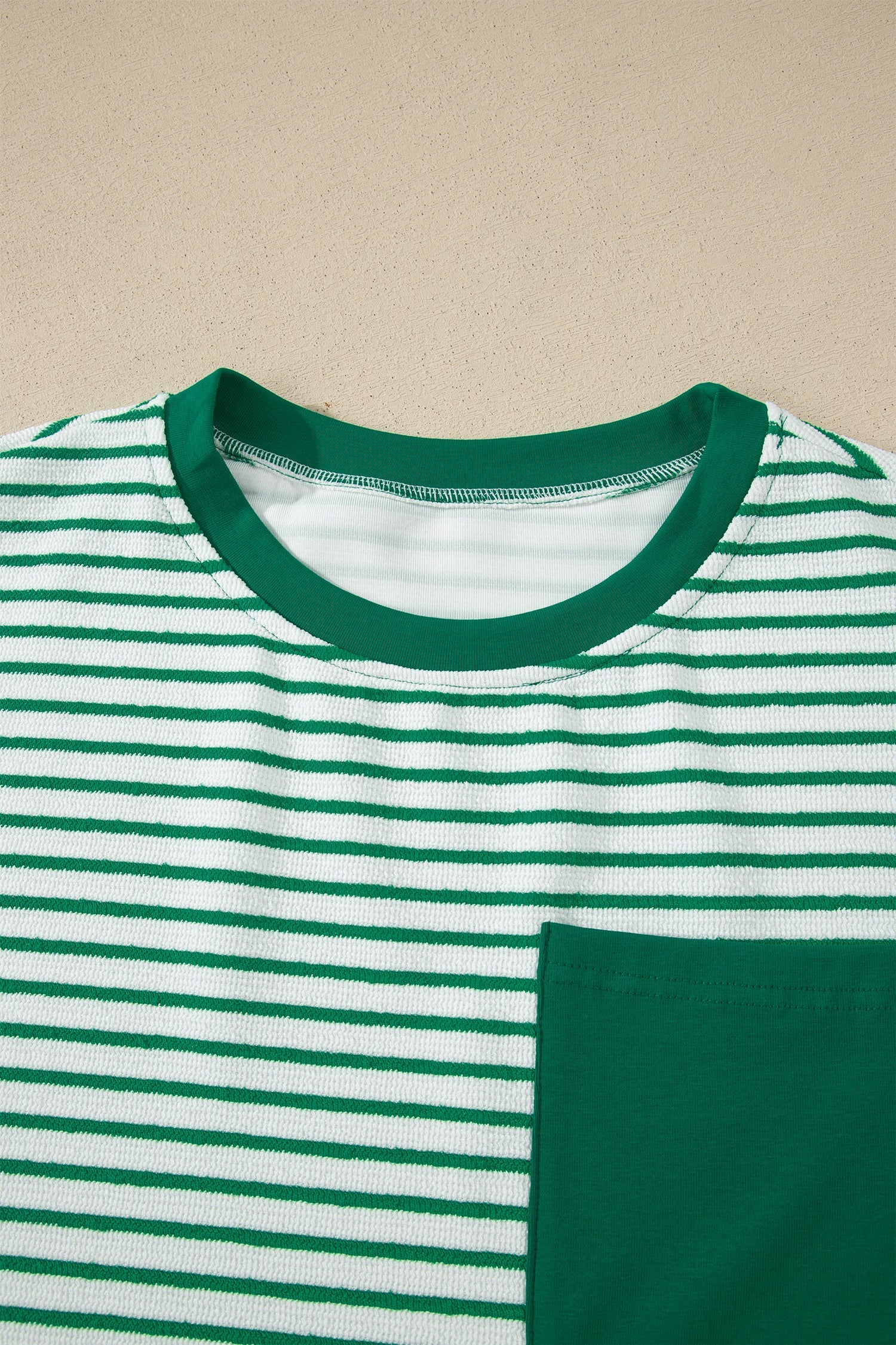 Green Stripe Crew Neck Tee Drawstring Waist Cropped Pants Set