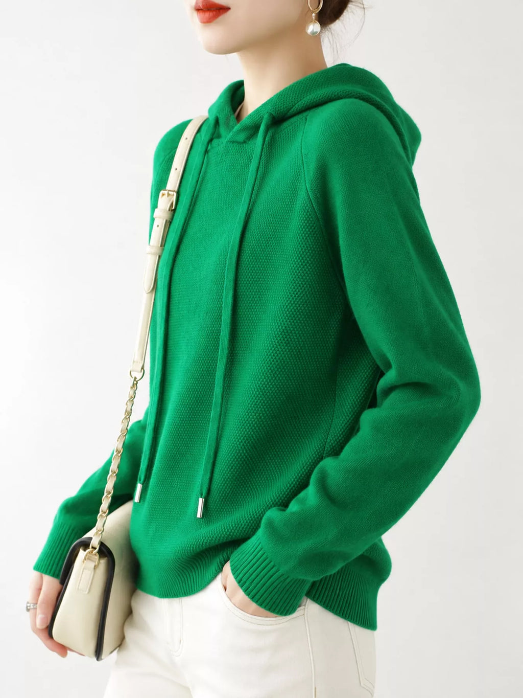 Drawstring Long Sleeve Hooded Knit Sweater