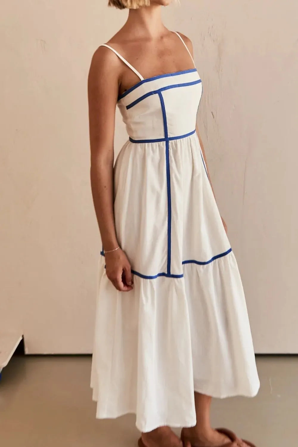 Contrast Trim Square Neck Midi Cami Dress