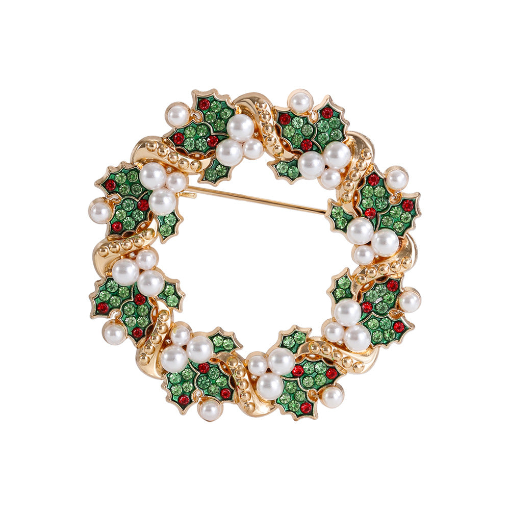 Diamond-encrusted Christmas Wreath Brooch For Clothing