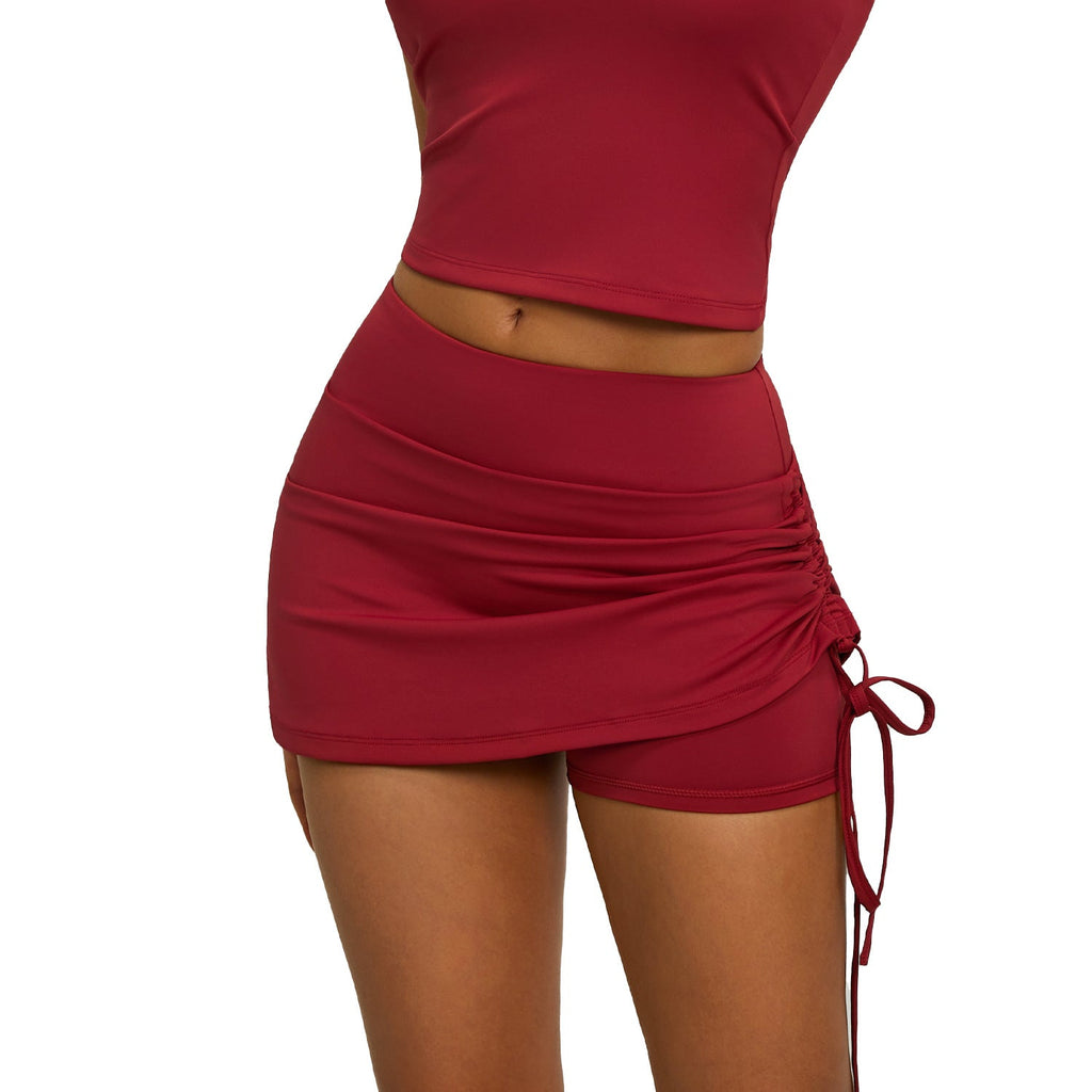 Women Ruched Athletic Skort High Waist Butt Lifting Anti Chafing Faux Two Piece Yoga Workout Shorts For Summer Running