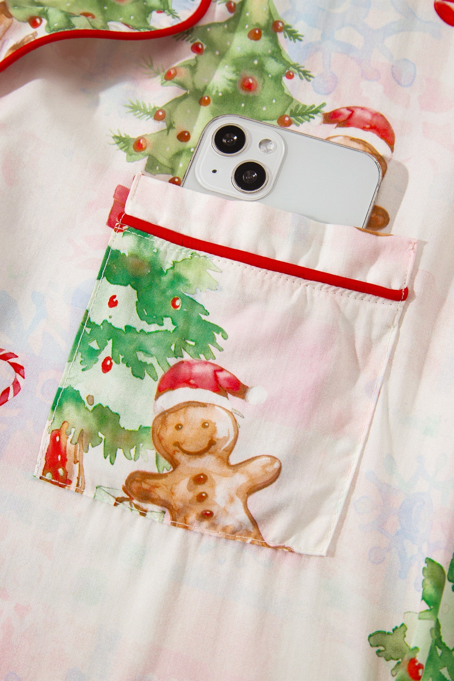 Pink Abstract Christmas Print Long Sleeve Two Piece Shift Lounge Set