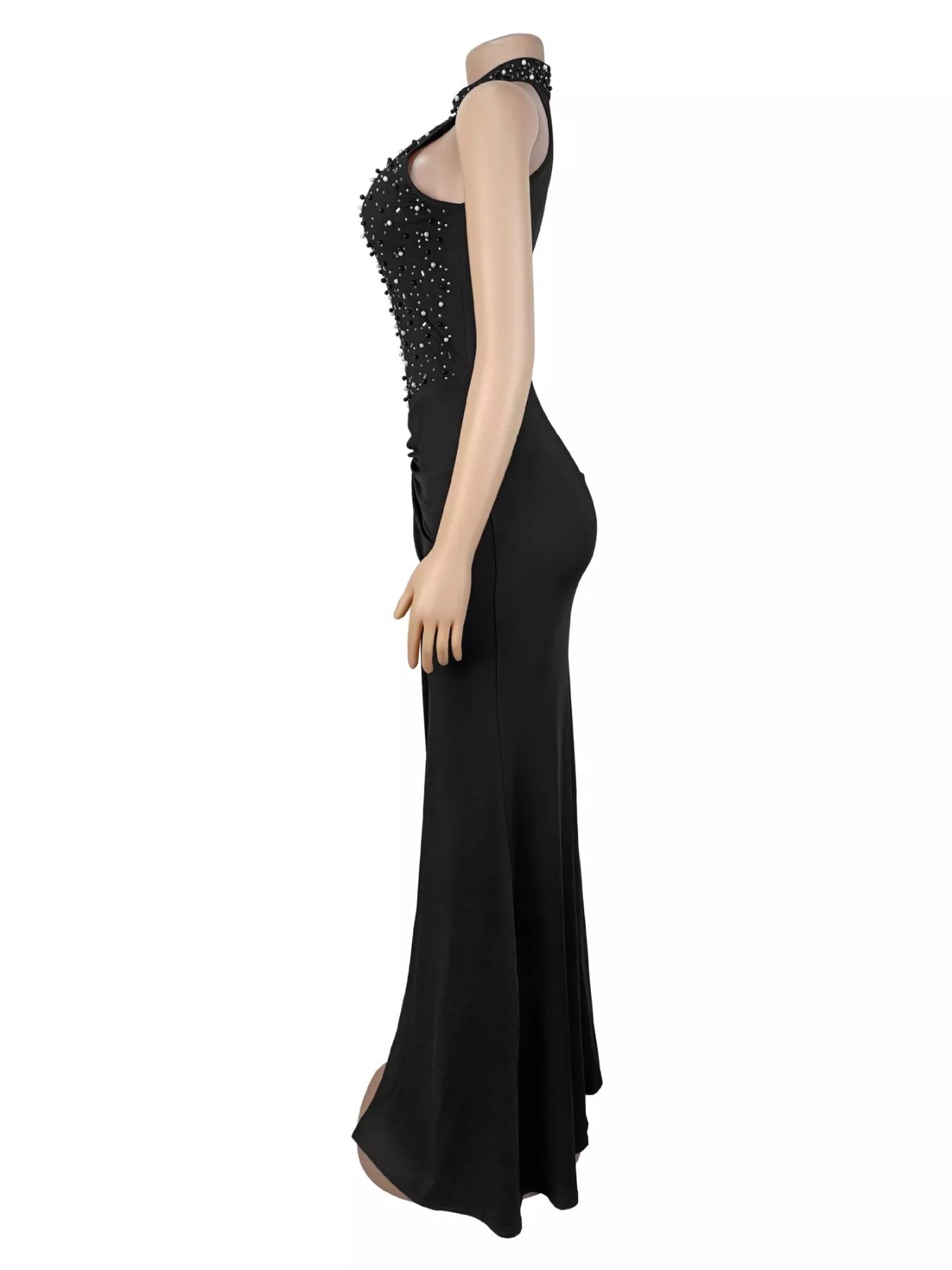 Slit Rhinestone Sleeveless Maxi Dress