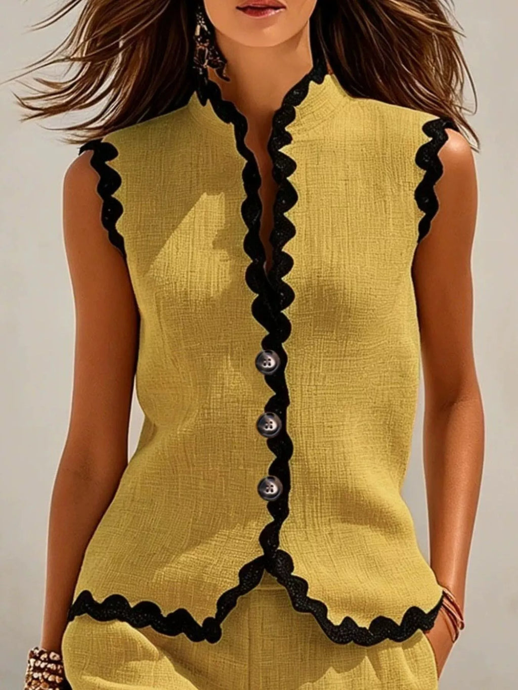 Full Size Scalloped Trim Sleeveless Vest and Shorts Two-Piece Set Plus Size