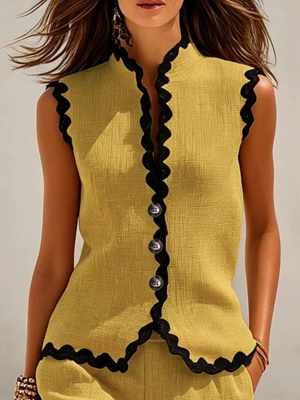 Full Size Scalloped Trim Sleeveless Vest and Shorts Two-Piece Set Plus Size