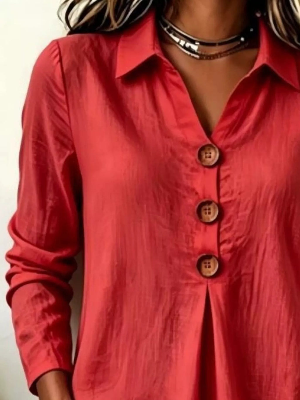 Button Detail Long Sleeve Blouse