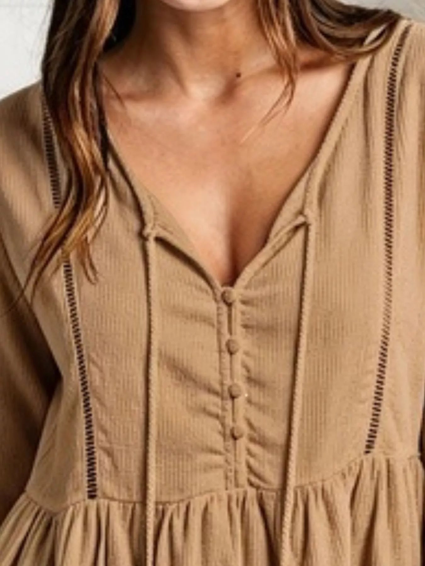 Tassel Drawstring Long Sleeve Peplum Top
