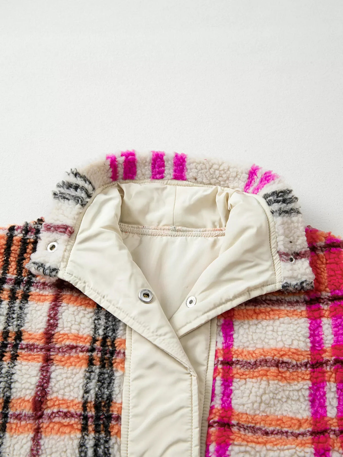 Sherpa Plaid Snap-Front Vest Coat