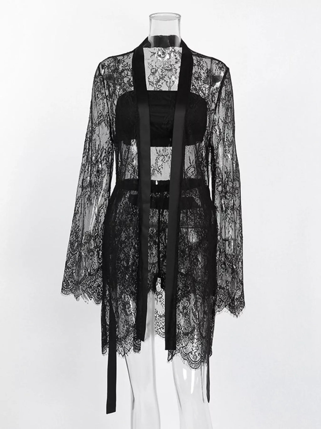 Lace Tube Top & Cardigan and Shorts Three-Piece Lounge Set