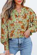 Tiger Floral Collared V-Neck Shirt