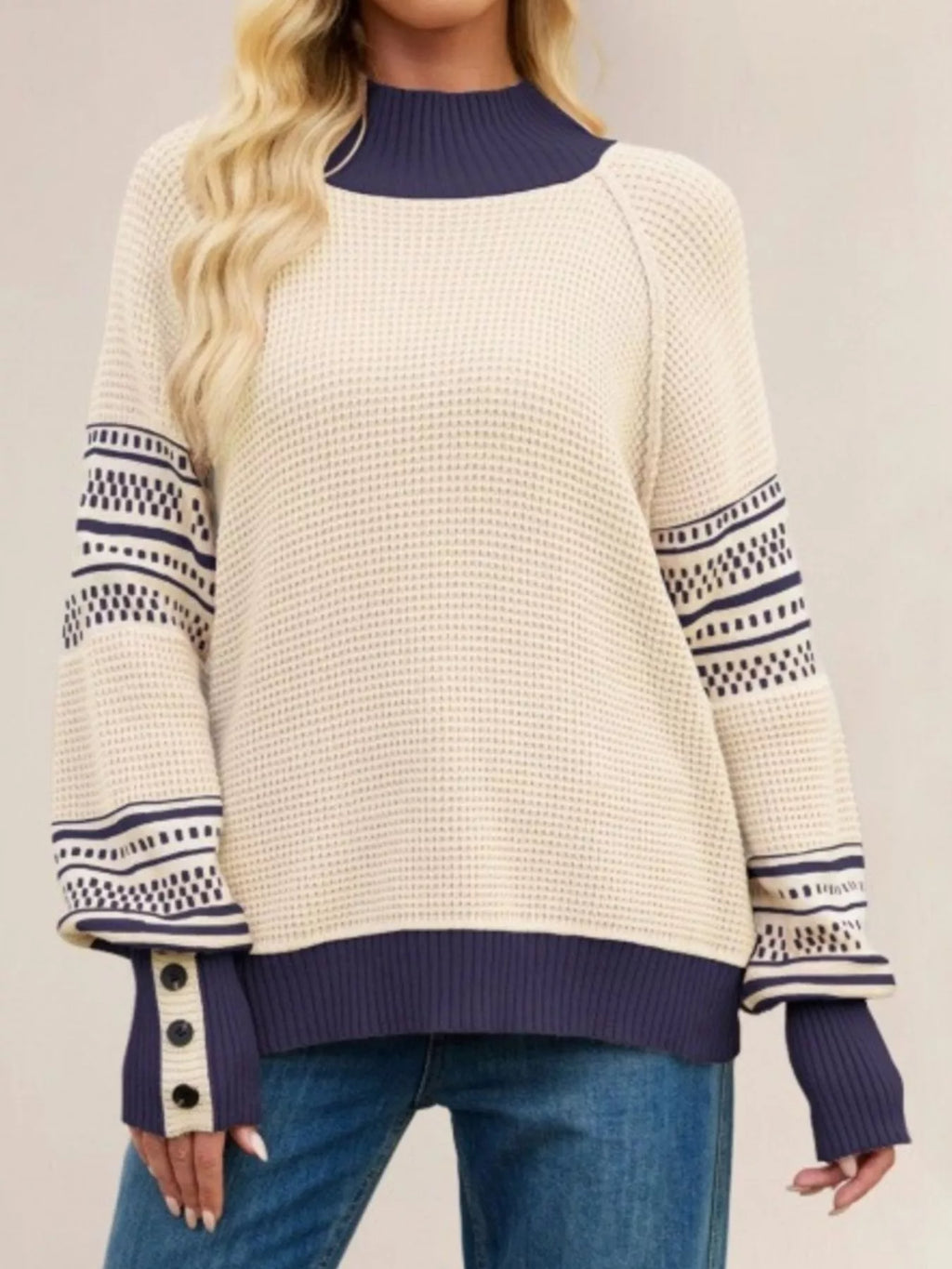 Waffle Knit Mock Neck Sweater