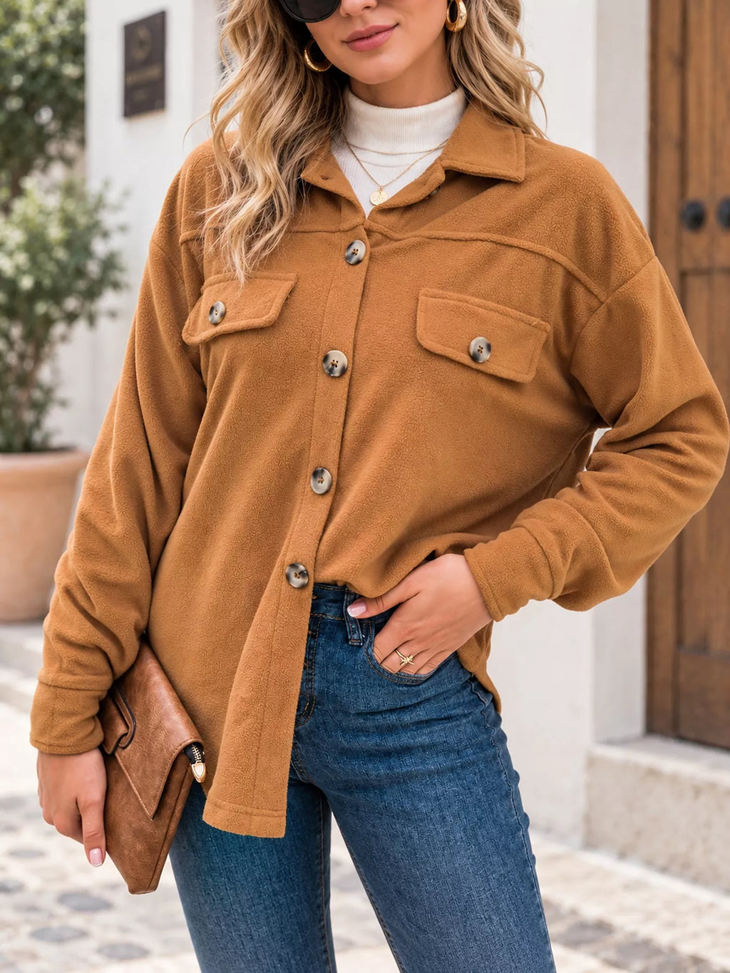 Button-Down Long Sleeve Shacket
