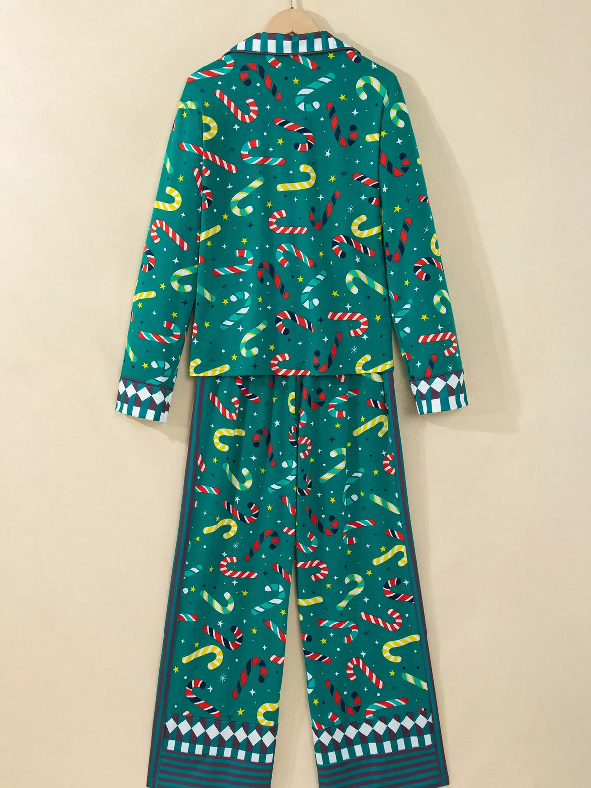 Abstract Candy Cane Print Long Sleeve Two Piece Lounge Set